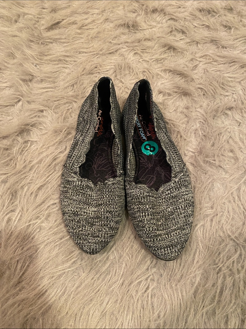 Grey Knit Women's Slip-On Flats Skechers memory foam